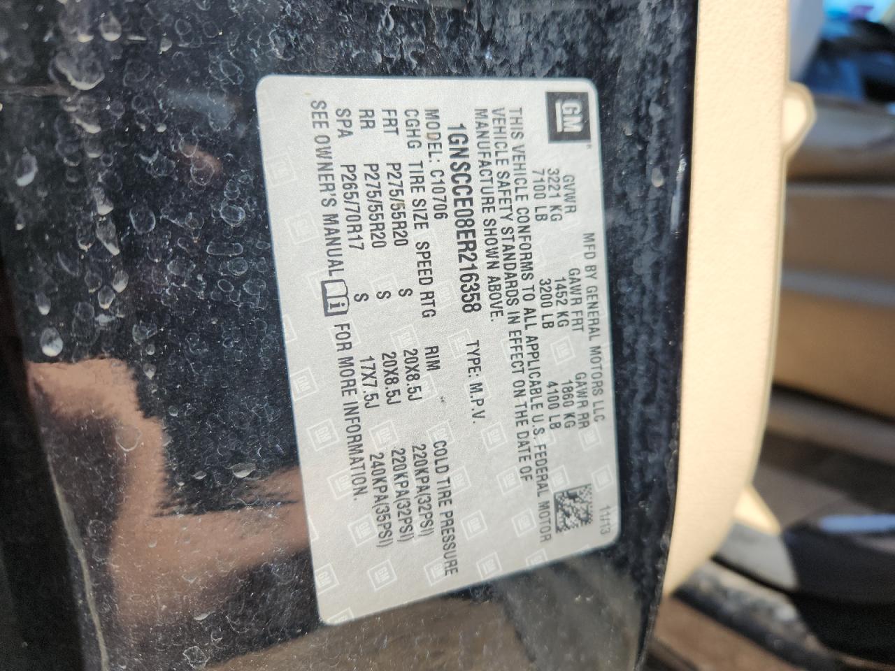 2014 Chevrolet Tahoe C1500 Ltz VIN: 1GNSCCE08ER216358 Lot: 82157845