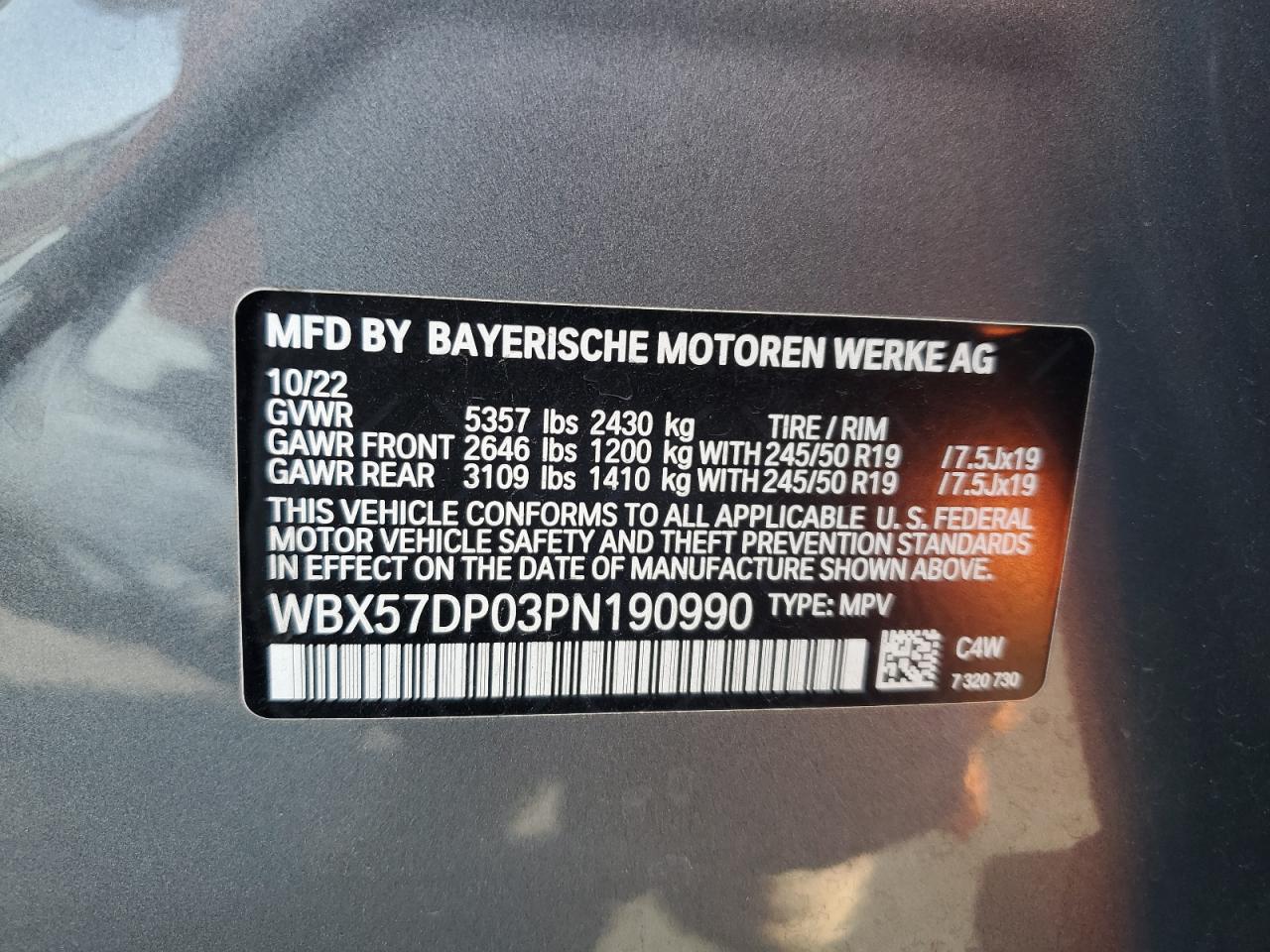 2023 BMW X3 xDrive30I VIN: WBX57DP03PN190990 Lot: 81806685