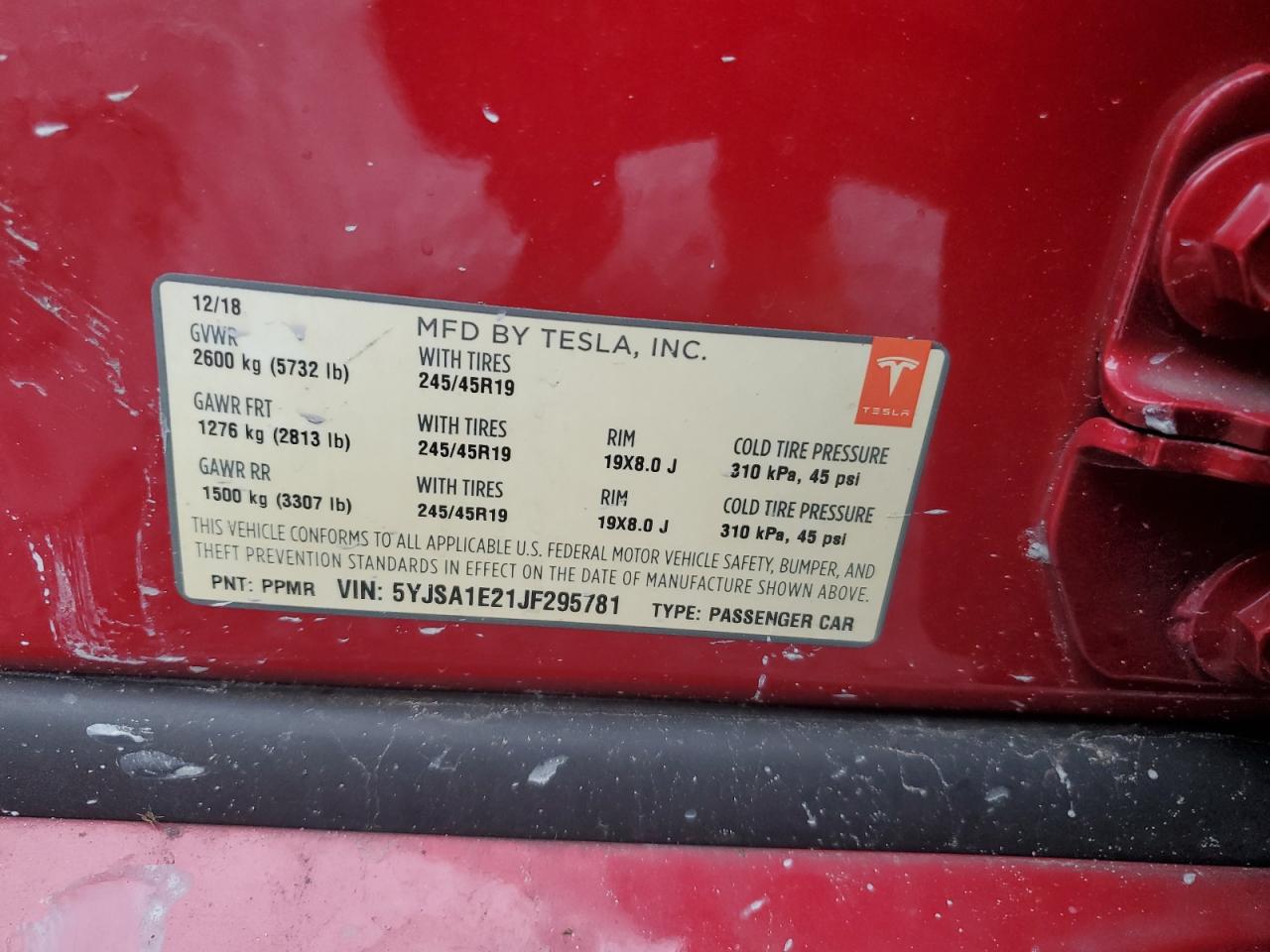 2018 Tesla Model S VIN: 5YJSA1E21JF295781 Lot: 80290815