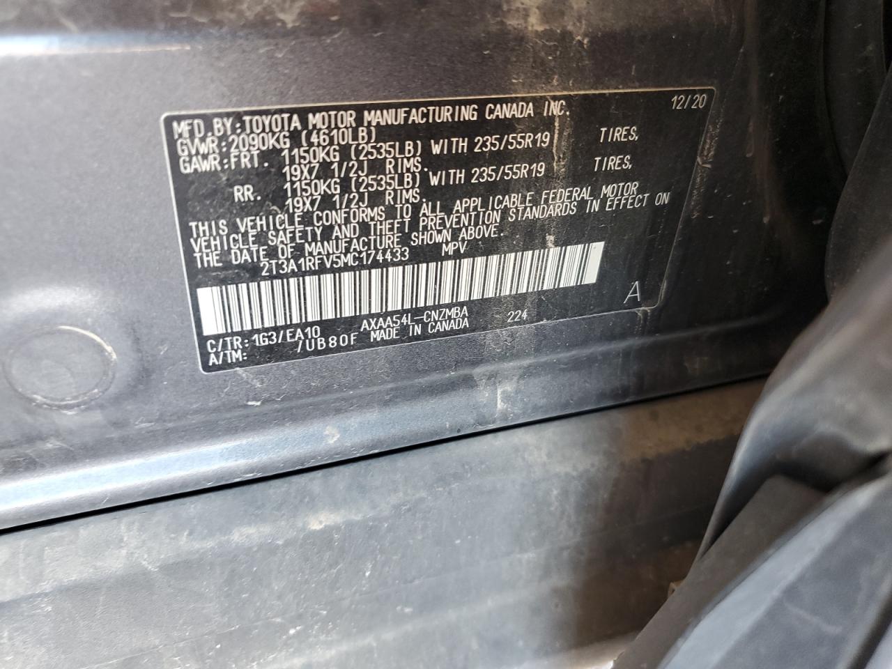 2021 Toyota Rav4 Xle Premium VIN: 2T3A1RFV5MC174433 Lot: 72037575