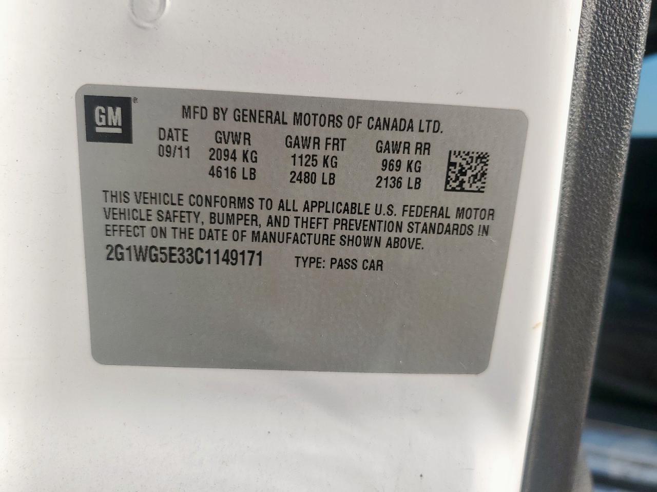 2012 Chevrolet Impala Lt VIN: 2G1WG5E33C1149171 Lot: 81263865