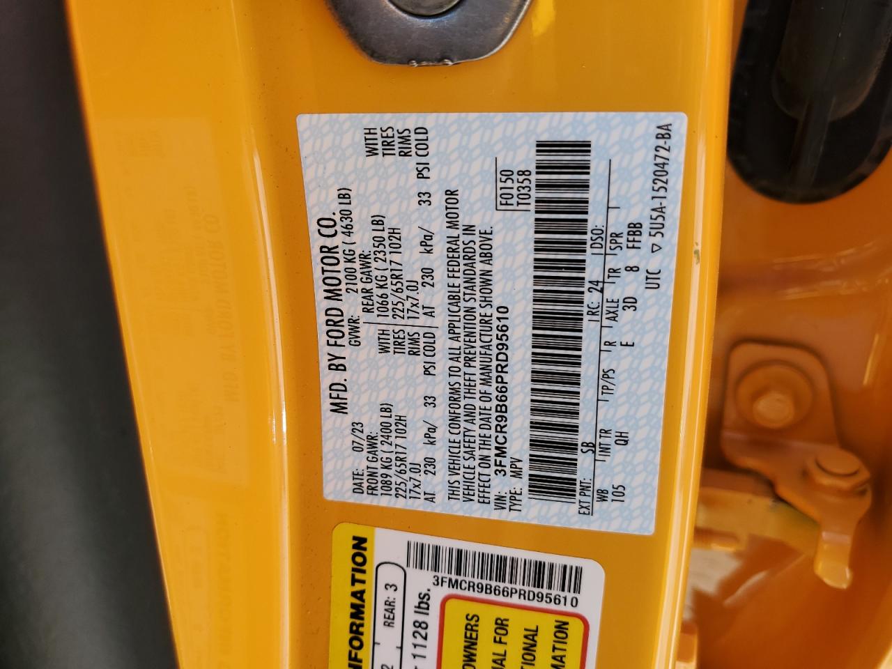 2023 Ford Bronco Sport Big Bend VIN: 3FMCR9B66PRD95610 Lot: 83776735