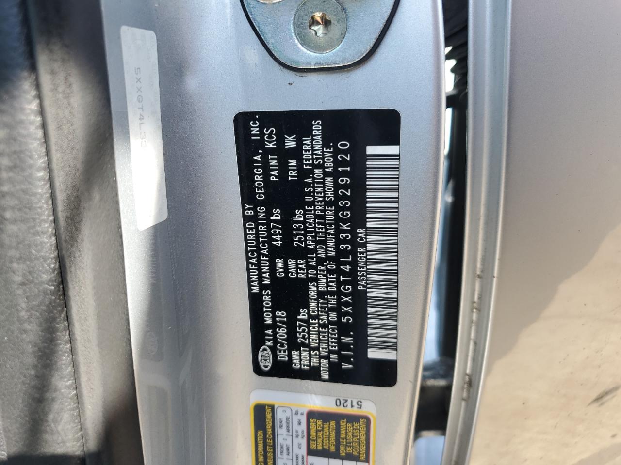 2019 Kia Optima Lx VIN: 5XXGT4L33KG329120 Lot: 80011335