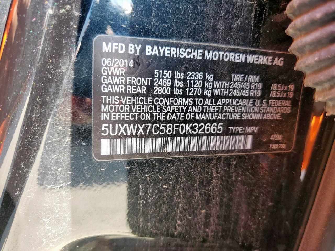 2015 BMW X3 xDrive35I VIN: 5UXWX7C58F0K32665 Lot: 81105235