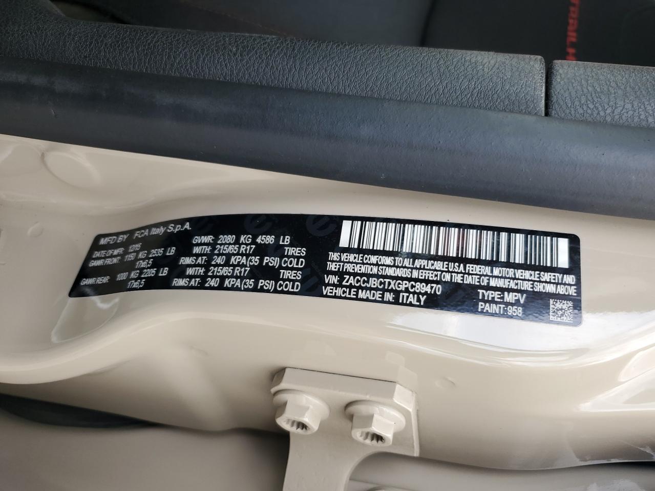 2016 Jeep Renegade Trailhawk VIN: ZACCJBCTXGPC89470 Lot: 71819955