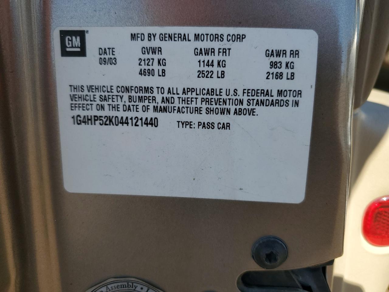 2004 Buick Lesabre Custom VIN: 1G4HP52K044121440 Lot: 80942595