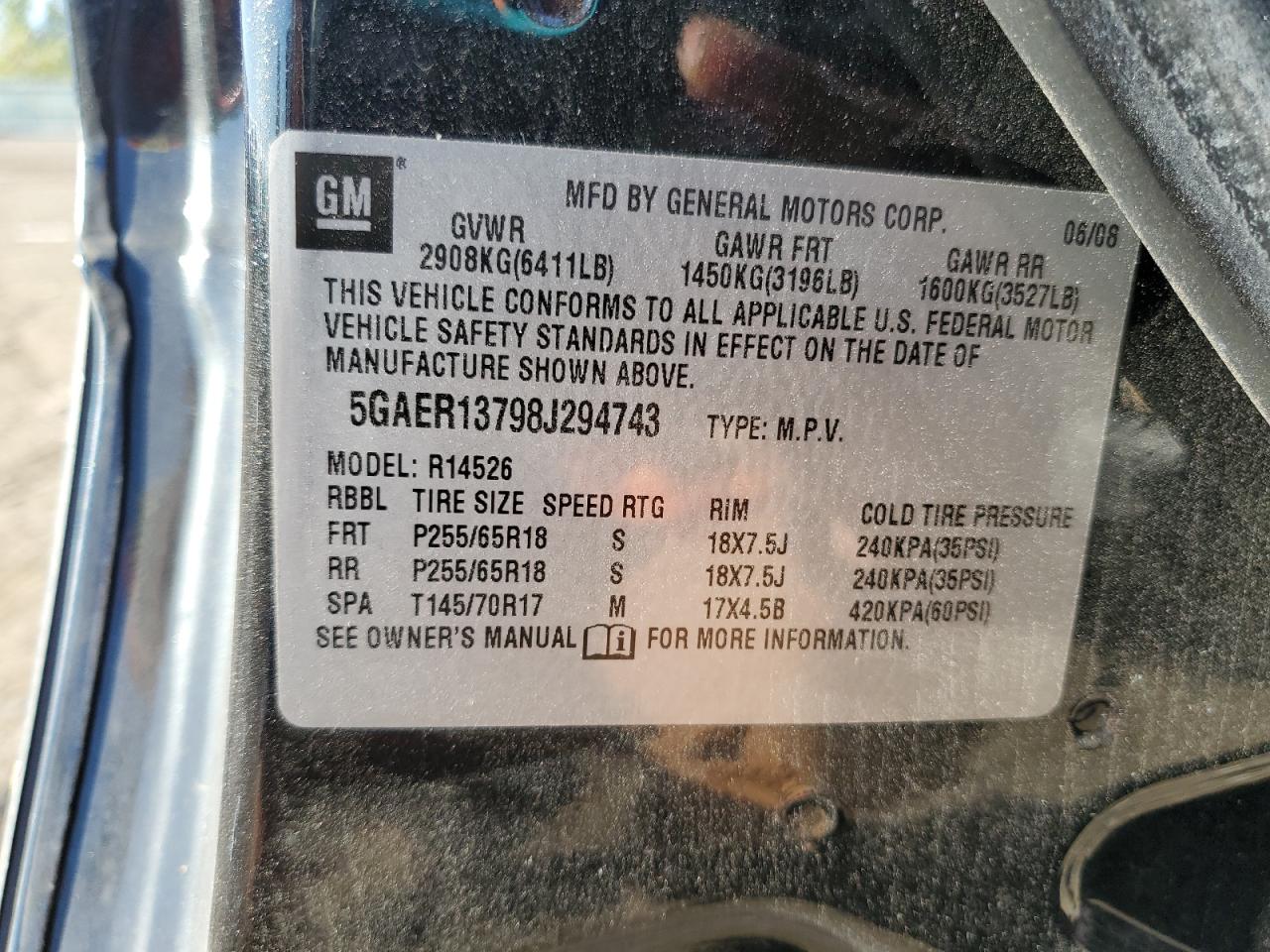 2008 Buick Enclave Cx VIN: 5GAER13798J294743 Lot: 84278395