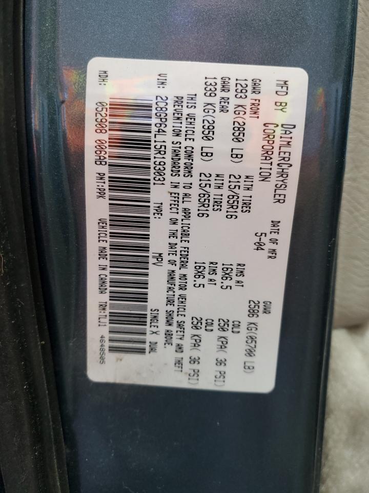 2005 Chrysler Town & Country Limited VIN: 2C8GP64L15R193031 Lot: 80980765