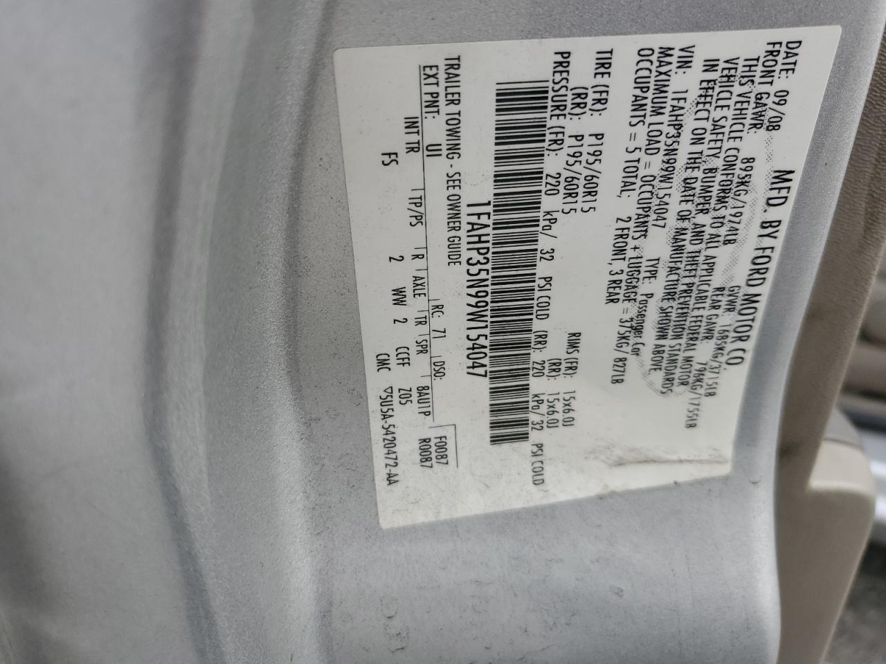 2009 Ford Focus Se VIN: 1FAHP35N99W154047 Lot: 80942845