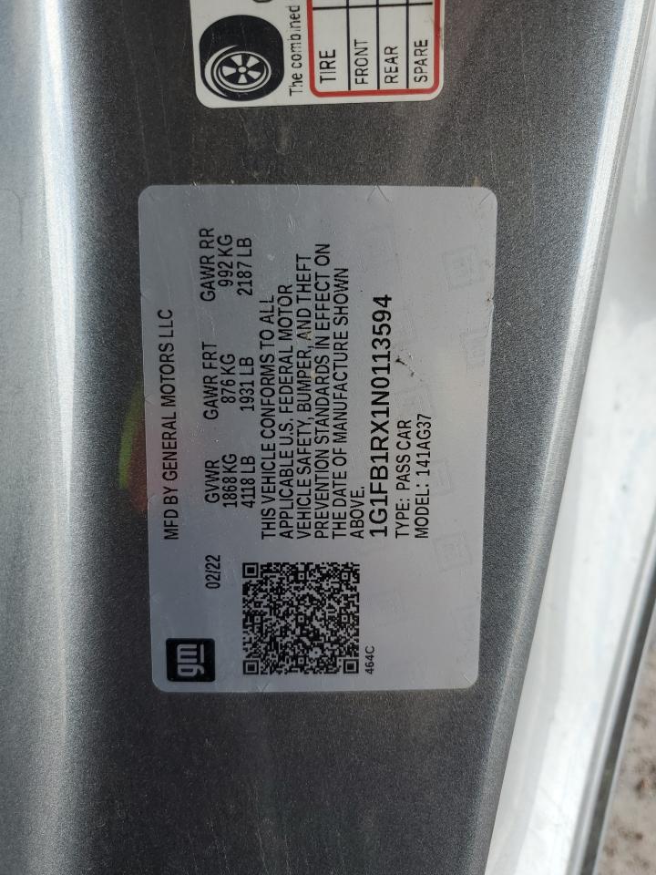 2022 Chevrolet Camaro Ls VIN: 1G1FB1RX1N0113594 Lot: 71108205