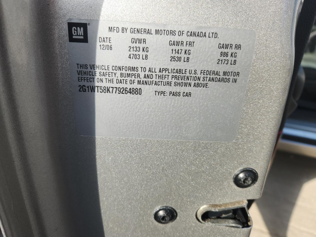 2007 Chevrolet Impala Lt VIN: 2G1WT58K779264880 Lot: 83850245