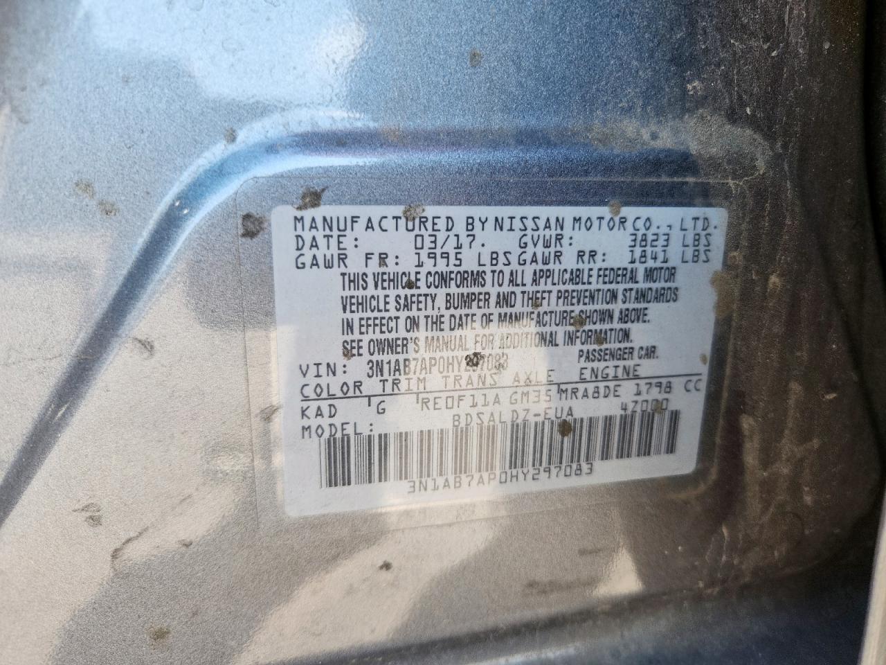 2017 Nissan Sentra S VIN: 3N1AB7AP0HY297083 Lot: 81880305