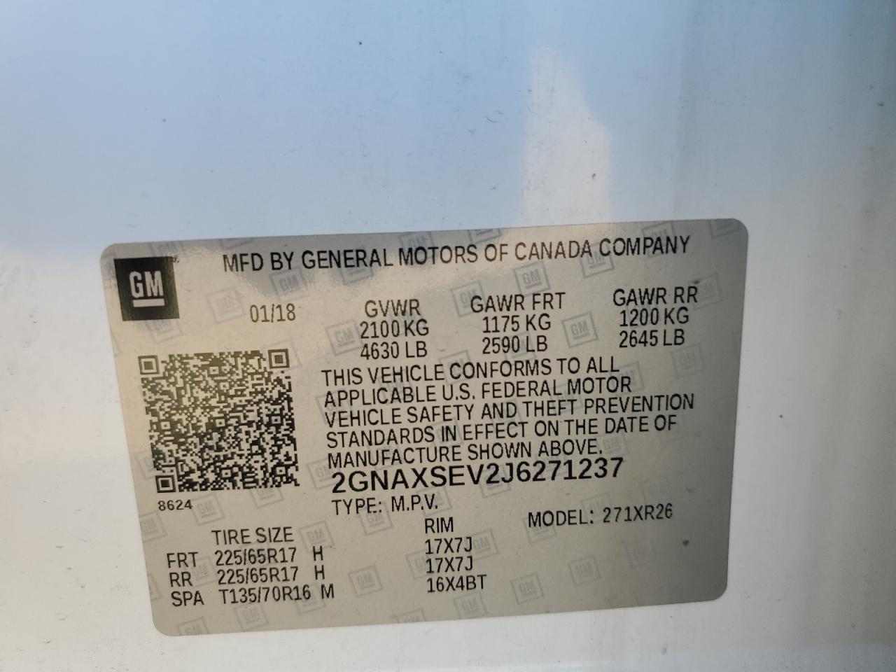 2018 Chevrolet Equinox Lt VIN: 2GNAXSEV2J6271237 Lot: 84547725