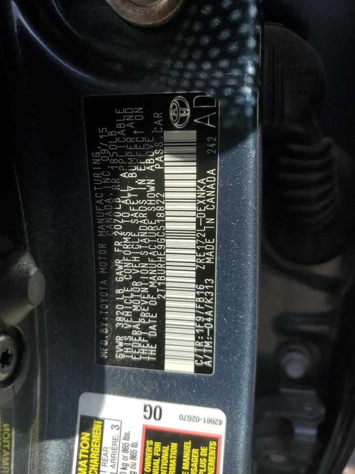 2016 Toyota Corolla L VIN: 2T1BURHE9GC518822 Lot: 83942495