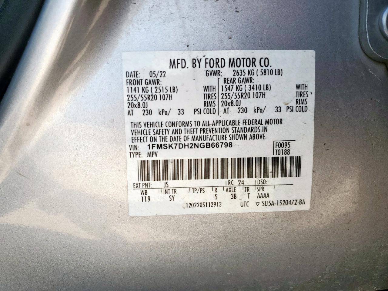 2022 Ford Explorer Xlt VIN: 1FMSK7DH2NGB66798 Lot: 80664105