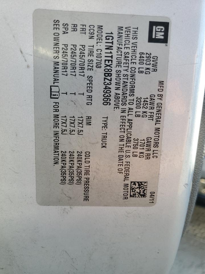 2011 GMC Sierra C1500 VIN: 1GTN1TEX8BZ349366 Lot: 83757375