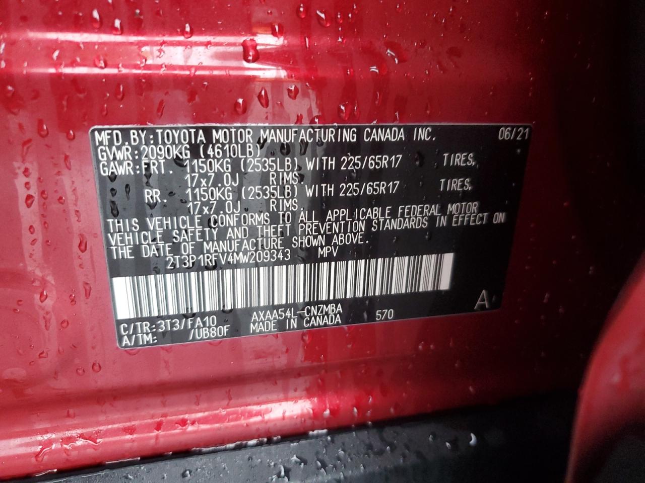 2021 Toyota Rav4 Xle VIN: 2T3P1RFV4MW209343 Lot: 83839615