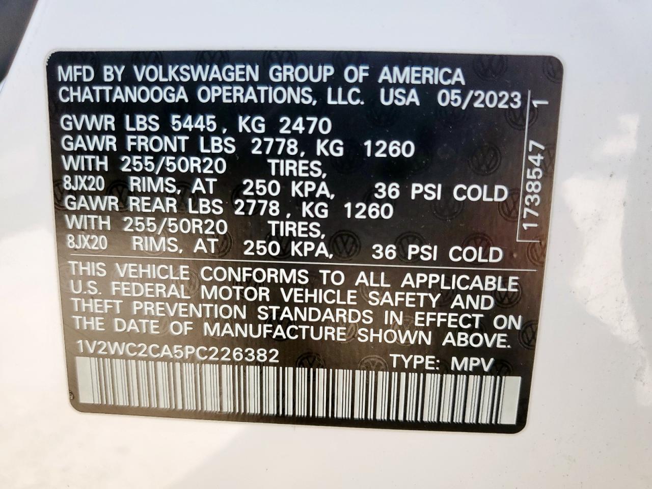 2023 Volkswagen Atlas Cross Sport Se VIN: 1V2WC2CA5PC226382 Lot: 80643705