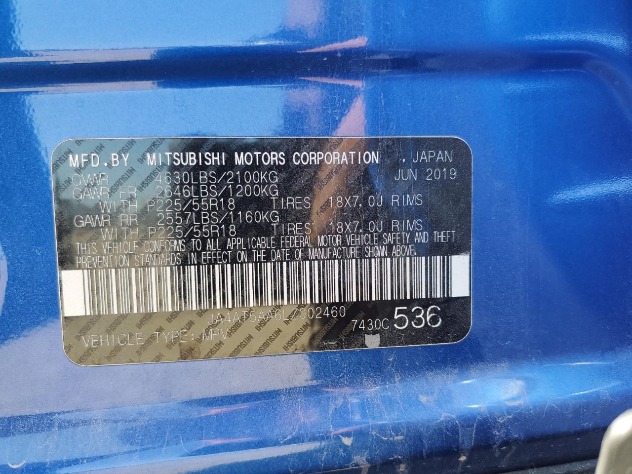 2020 Mitsubishi Eclipse Cross Se VIN: JA4AT5AA6LZ002460 Lot: 80610815