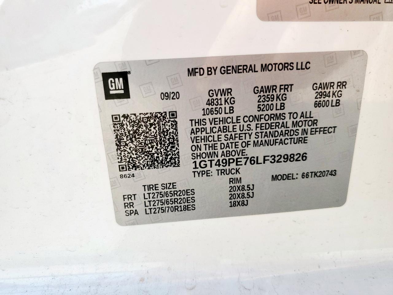 2020 GMC Sierra K2500 At4 VIN: 1GT49PE76LF329826 Lot: 80355185