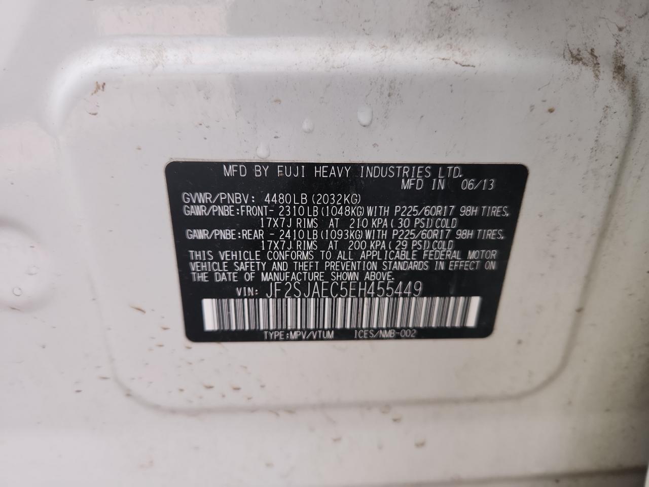 2014 Subaru Forester 2.5I Premium VIN: JF2SJAEC5EH455449 Lot: 71899095