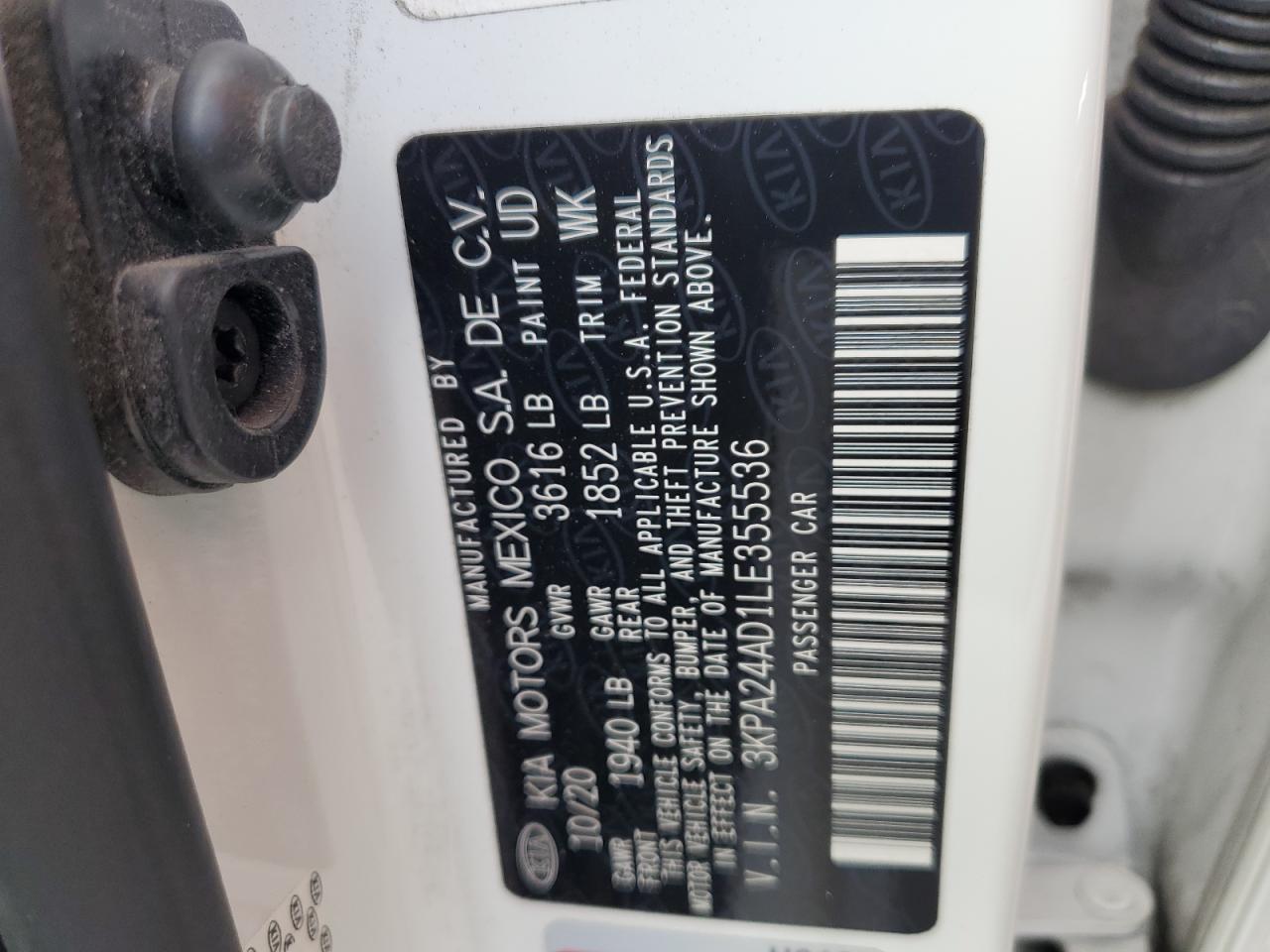 2020 Kia Rio Lx VIN: 3KPA24AD1LE355536 Lot: 84295375