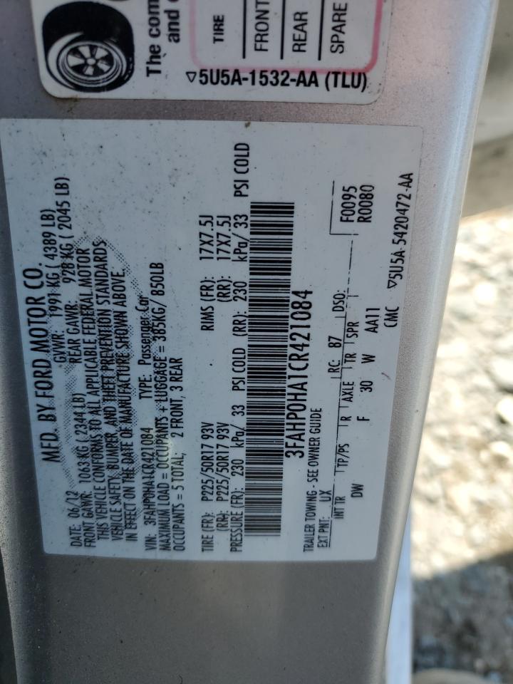 2012 Ford Fusion Se VIN: 3FAHP0HA1CR421084 Lot: 80619675