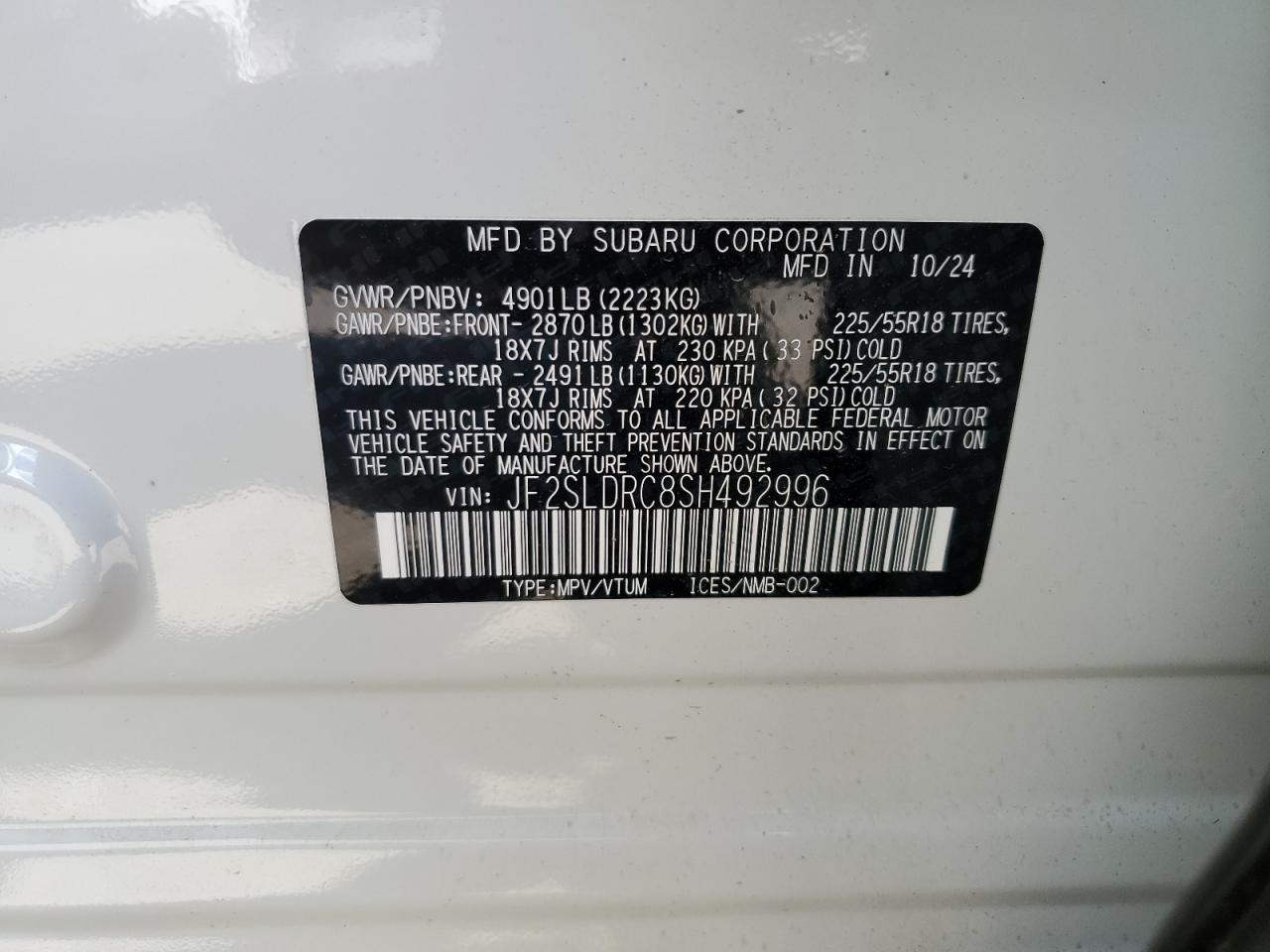 2025 Subaru Forester Limited VIN: JF2SLDRC8SH492996 Lot: 84591825