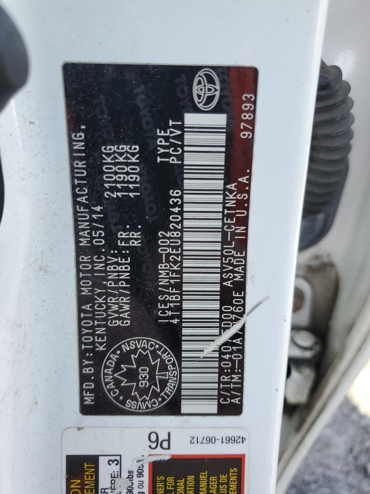 2014 Toyota Camry L VIN: 4T1BF1FK2EU820436 Lot: 84193835