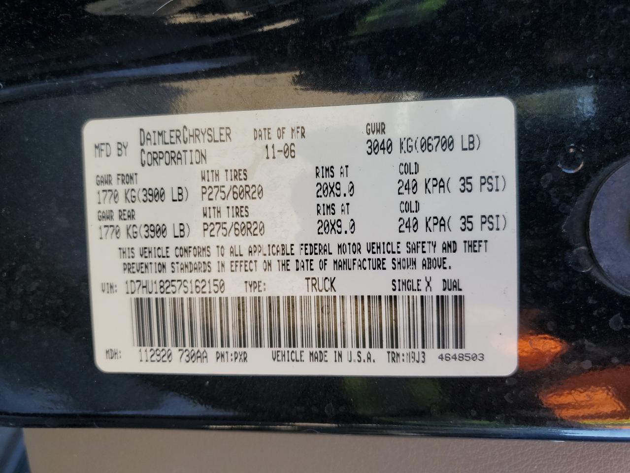 2007 Dodge Ram 1500 St VIN: 1D7HU18257S162150 Lot: 71727375
