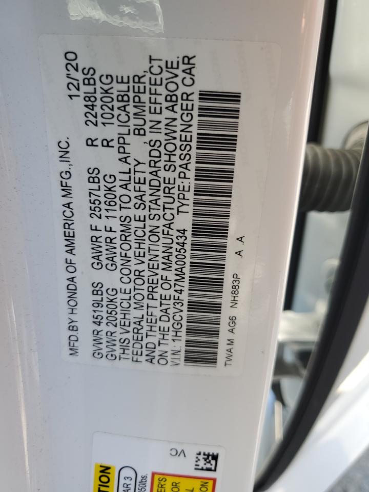 2021 Honda Accord Hybrid Ex VIN: 1HGCV3F47MA005434 Lot: 71551285