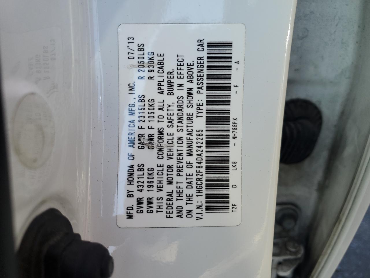 2013 Honda Accord Exl VIN: 1HGCR2F84DA242285 Lot: 70787225