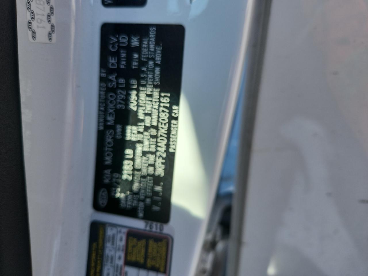 2019 Kia Forte Fe VIN: 3KPF24AD7KE087161 Lot: 80923575