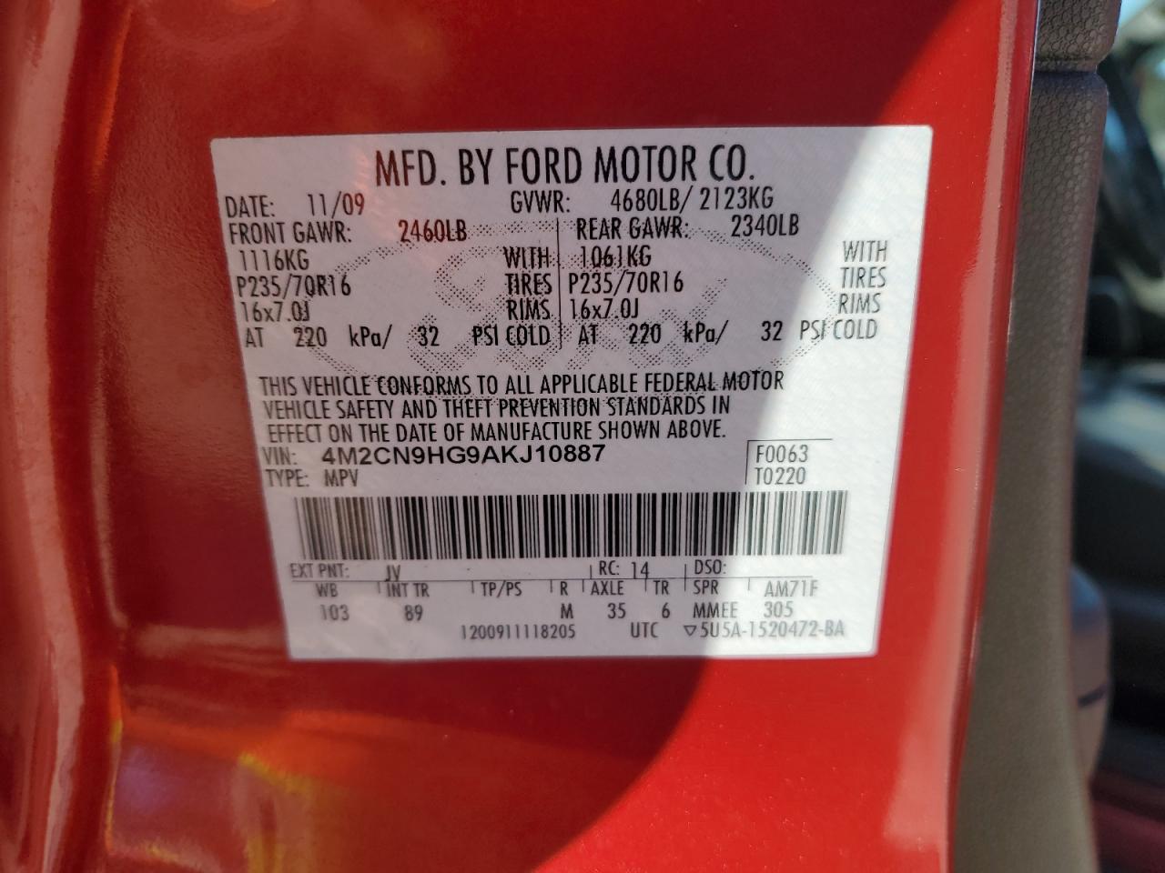 2010 Mercury Mariner Premier VIN: 4M2CN9HG9AKJ10887 Lot: 81726725