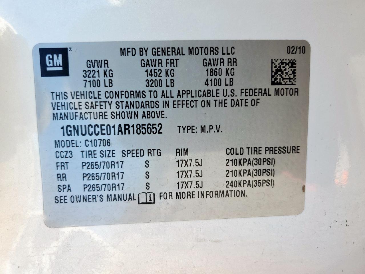 2010 Chevrolet Tahoe C1500 Ltz VIN: 1GNUCCE01AR185652 Lot: 83857405