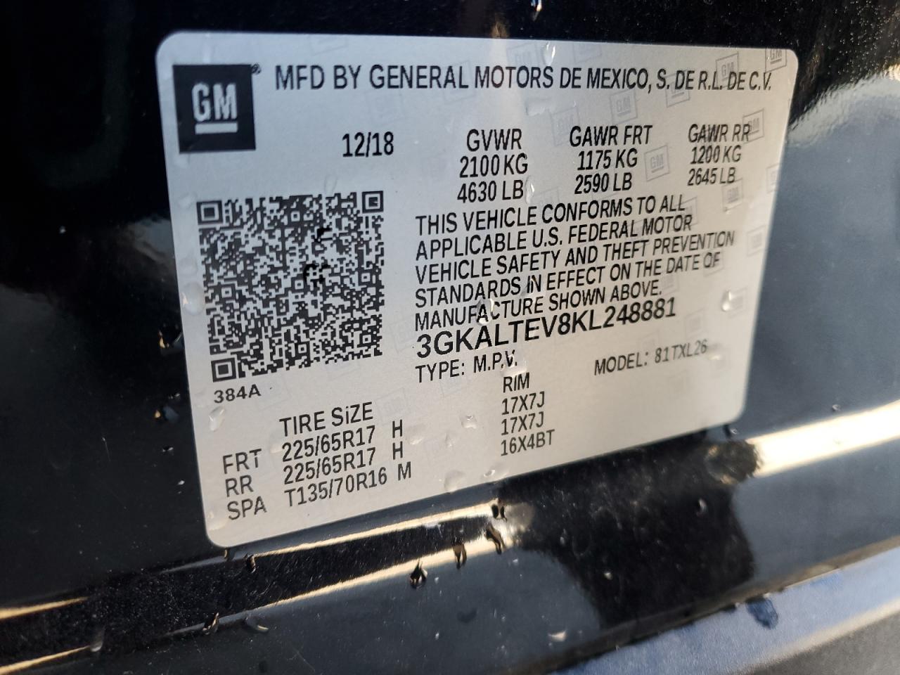 2019 GMC Terrain Sle VIN: 3GKALTEV8KL248881 Lot: 81828115