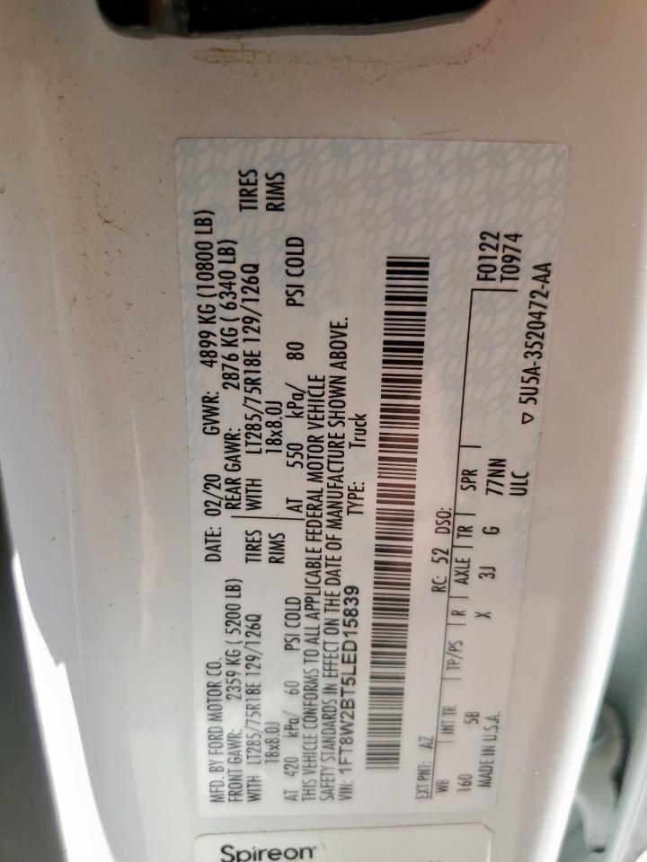 2020 Ford F250 Super Duty VIN: 1FT8W2BT5LED15839 Lot: 72069975