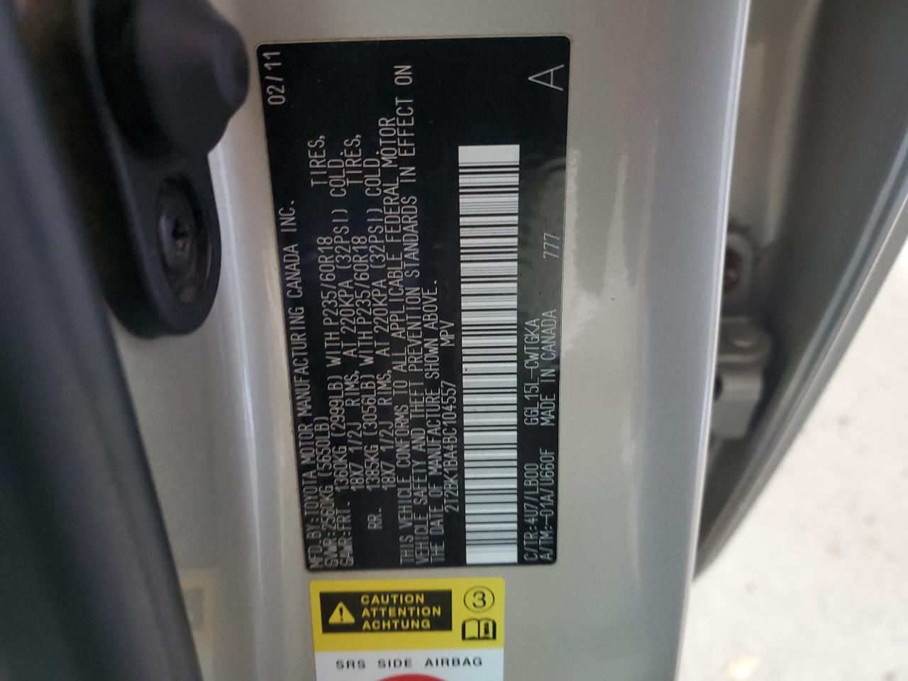 2011 Lexus Rx 350 VIN: 2T2BK1BA4BC104557 Lot: 80279475