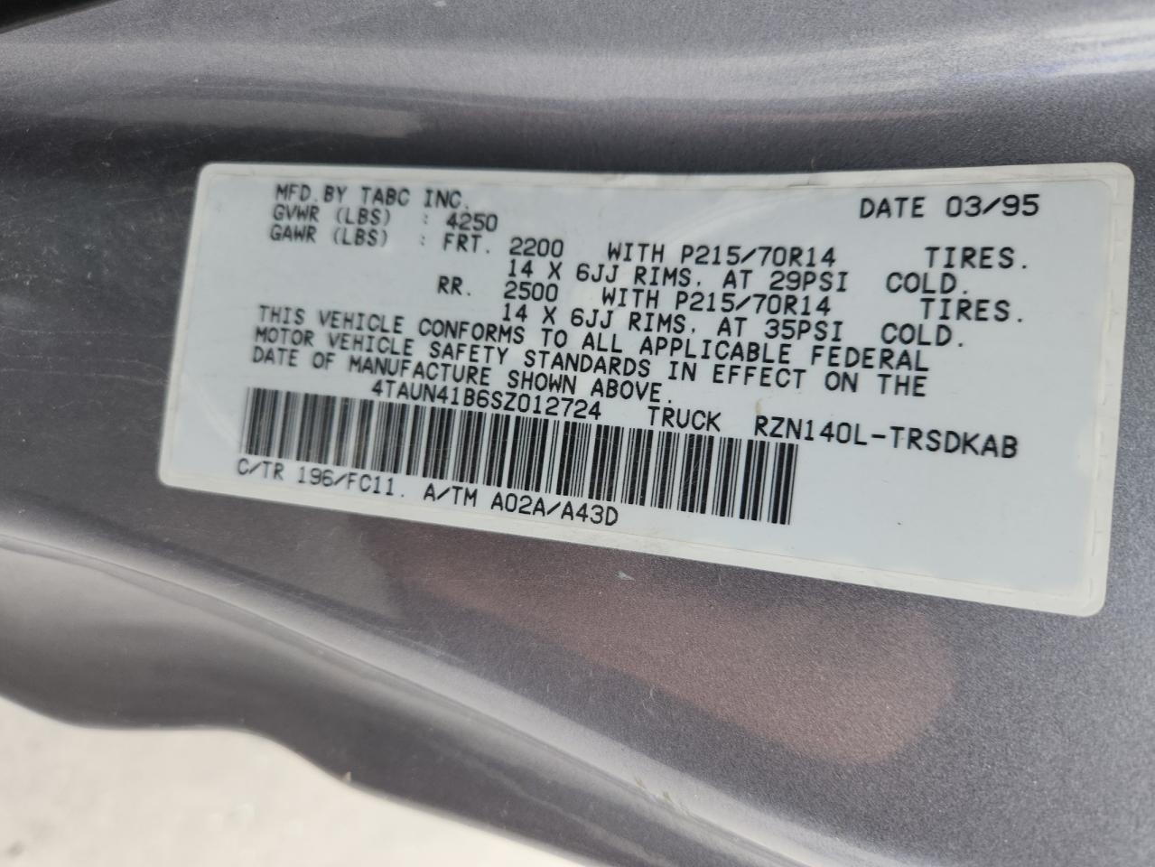1995 Toyota Tacoma VIN: 4TAUN41B6SZ012724 Lot: 80464655