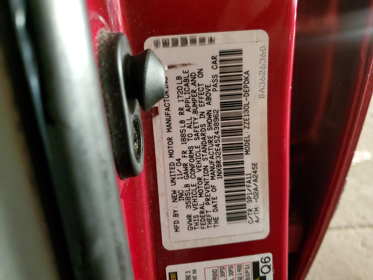 2005 Toyota Corolla Ce VIN: 1NXBR32E45Z438962 Lot: 84834895