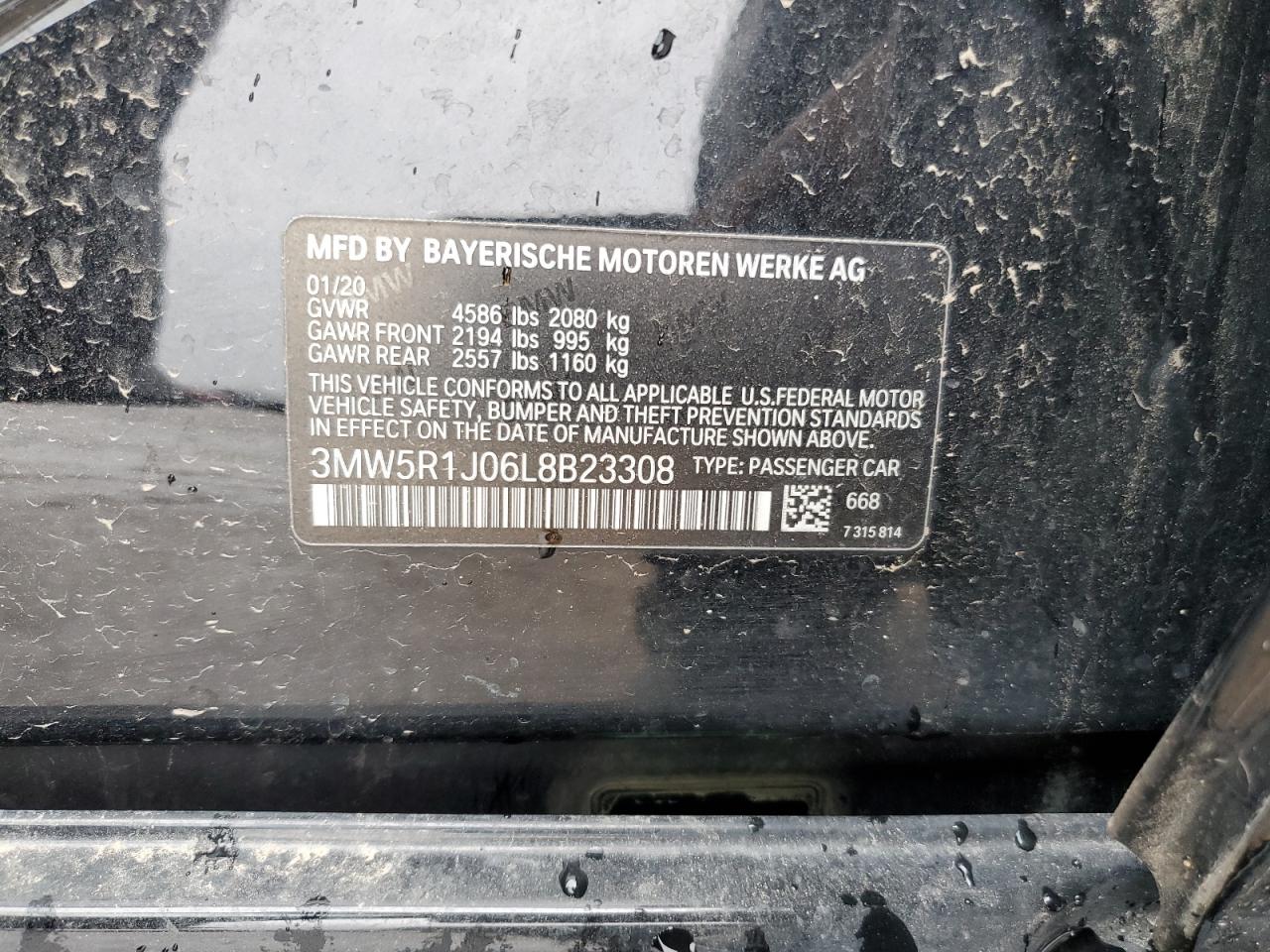 2020 BMW 330I VIN: 3MW5R1J06L8B23308 Lot: 71197665