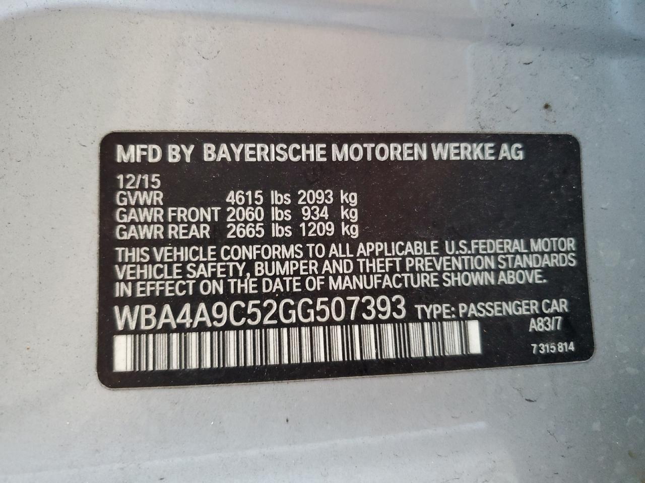 2016 BMW 428 I Gran Coupe Sulev VIN: WBA4A9C52GG507393 Lot: 80142205