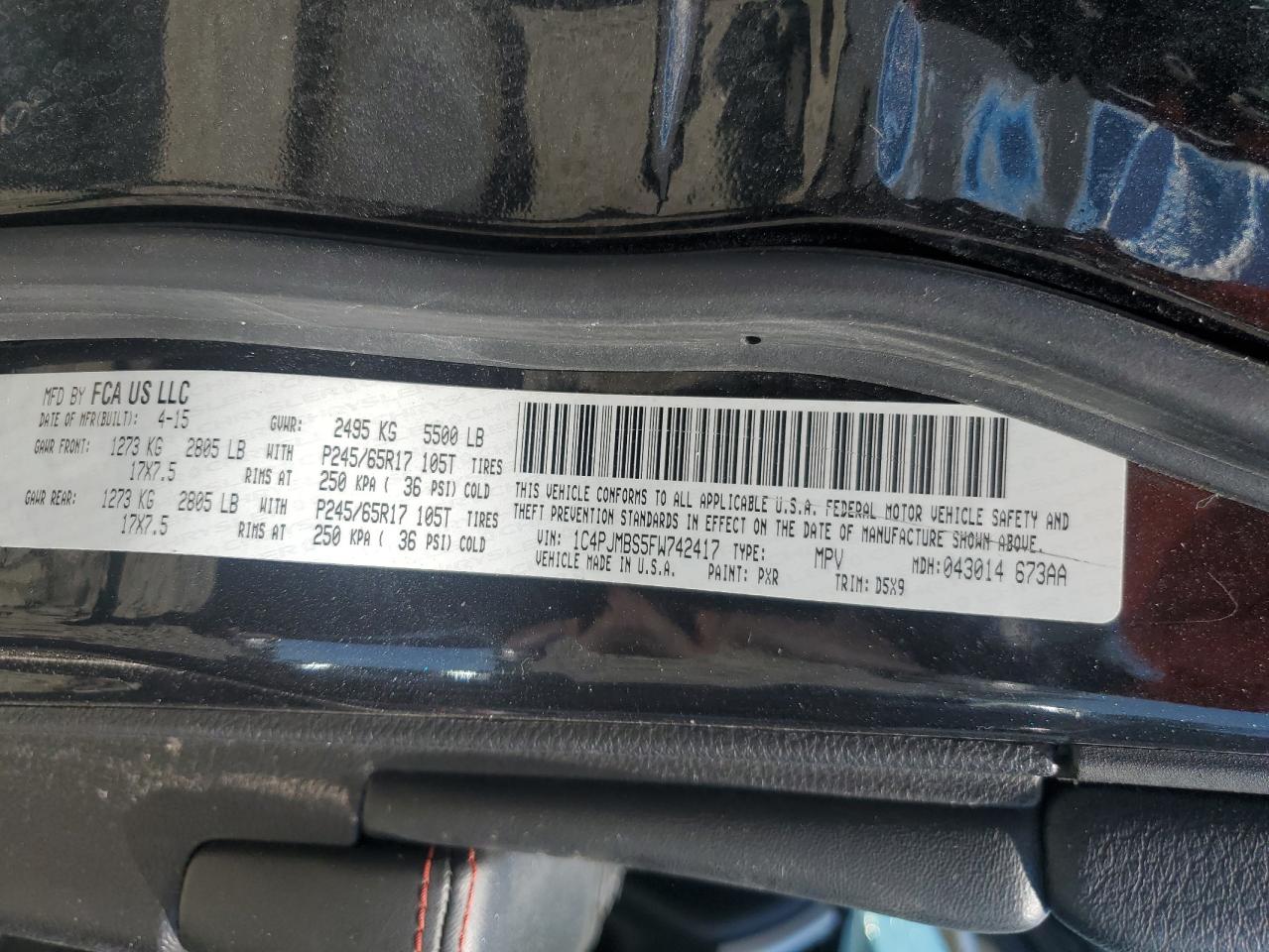 2015 Jeep Cherokee Trailhawk VIN: 1C4PJMBS5FW742417 Lot: 80147055