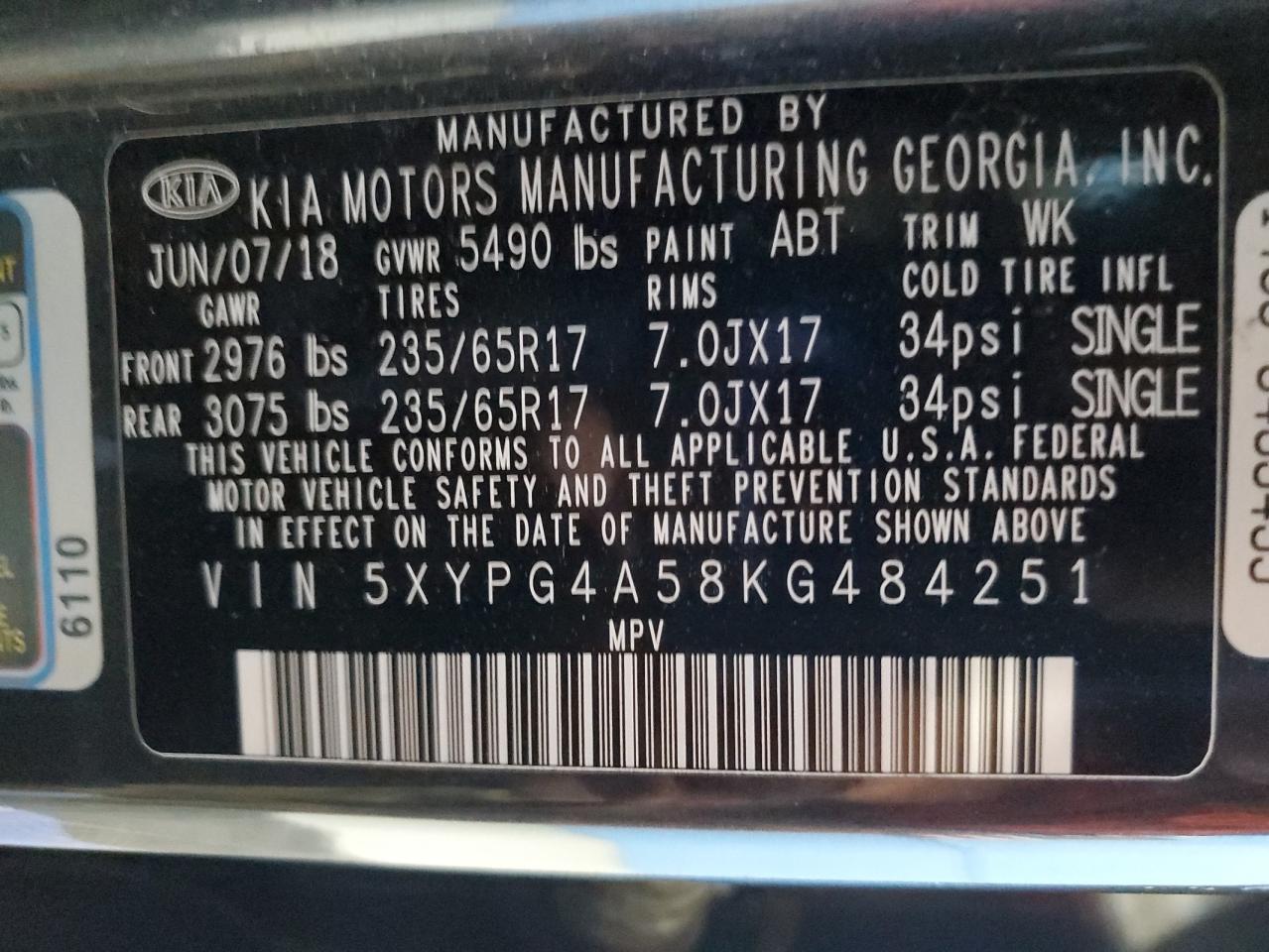 2019 Kia Sorento Lx VIN: 5XYPG4A58KG484251 Lot: 82038525