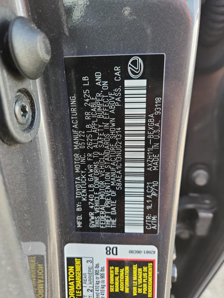 2022 Lexus Es 300H Base VIN: 58AEA1C13NU021314 Lot: 84565935