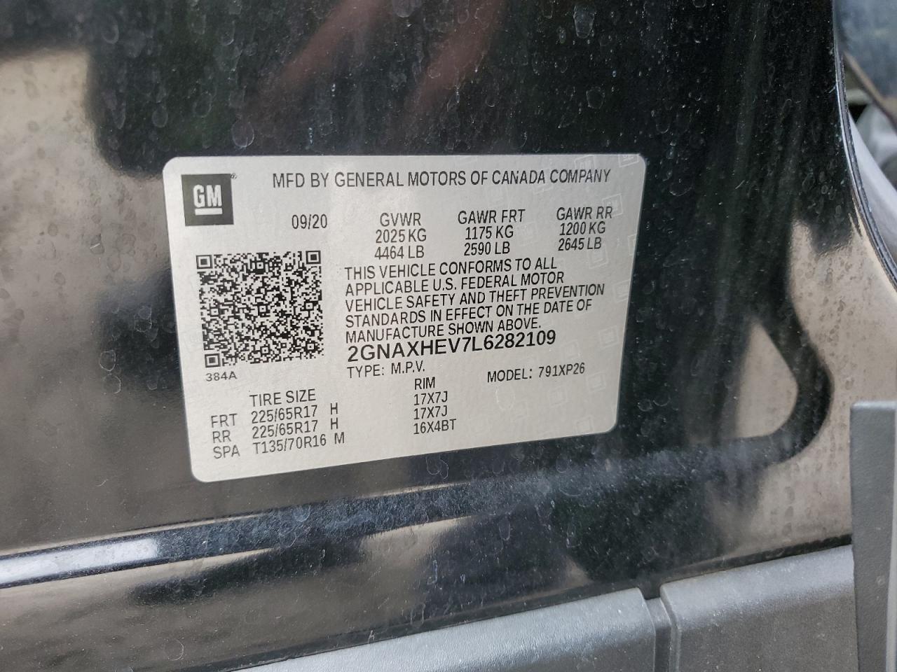 2020 Chevrolet Equinox Ls VIN: 2GNAXHEV7L6282109 Lot: 84294435