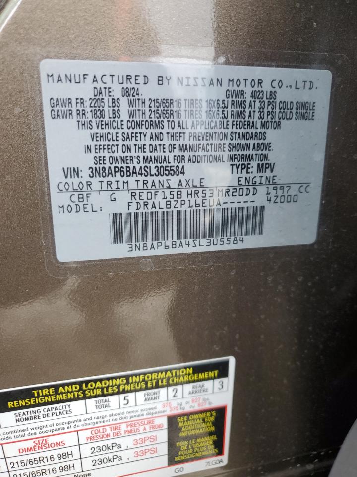 2025 Nissan Kicks S VIN: 3N8AP6BA4SL305584 Lot: 81539435