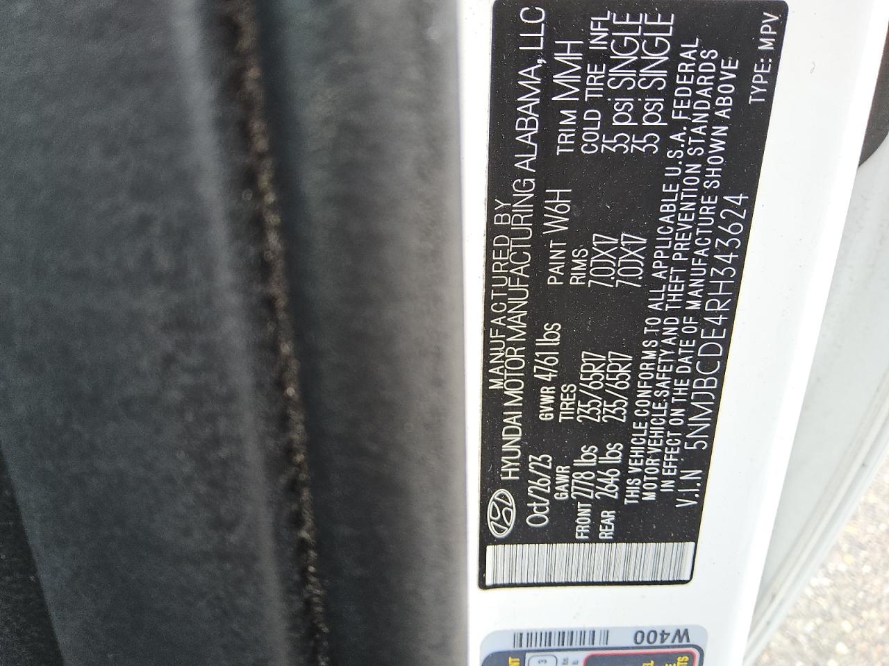 2024 Hyundai Tucson Sel VIN: 5NMJBCDE4RH343624 Lot: 80807315