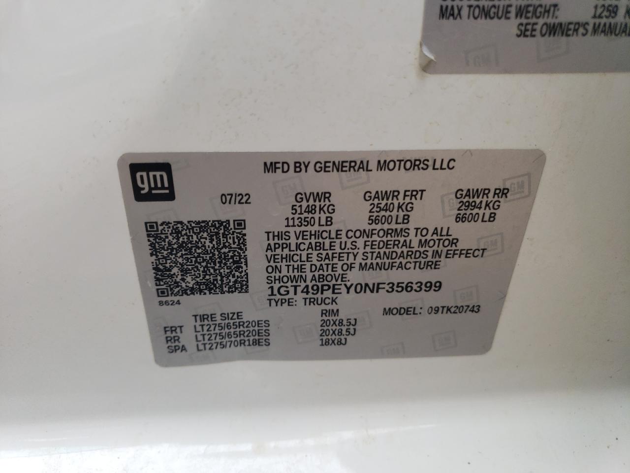 2022 GMC Sierra K2500 At4 VIN: 1GT49PEY0NF356399 Lot: 83789495