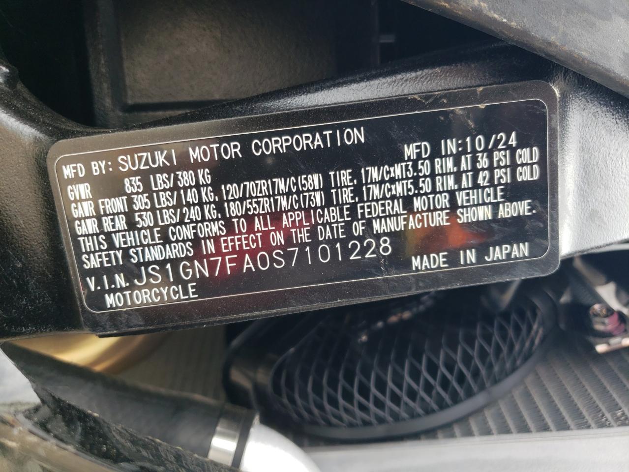 2025 Suzuki Gsx-R600 VIN: JS1GN7FA0S7101228 Lot: 70821715